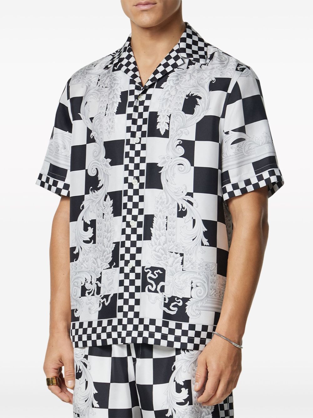 Shop Versace Medusa-print Checked Silk Shirt In Black