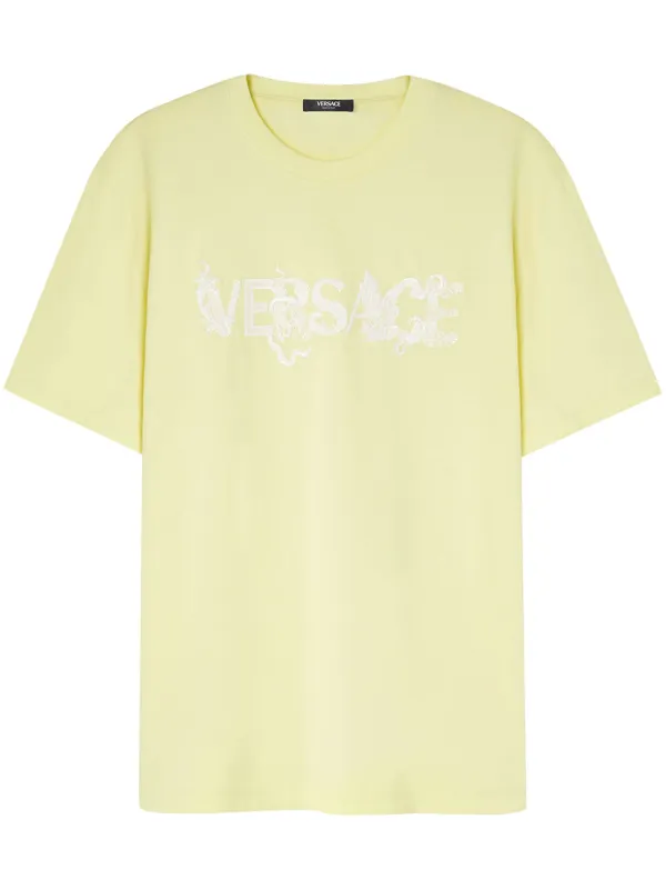 【VERSACE】Embroidered Logo T-shirt Yellow 22708381_52815618_600.jpg