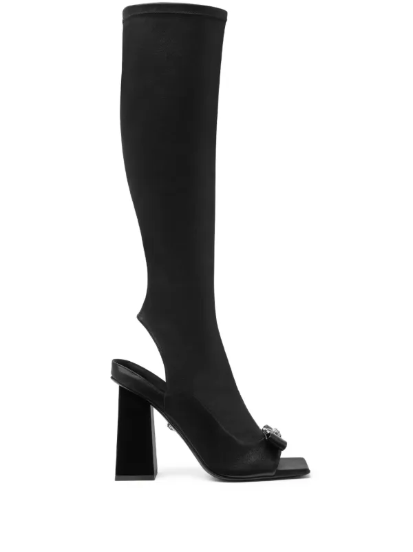 Versace 100mm Medusa plaque knee high boots women Goat Skin Lambskin Lambskin Calf Leather 37 Black