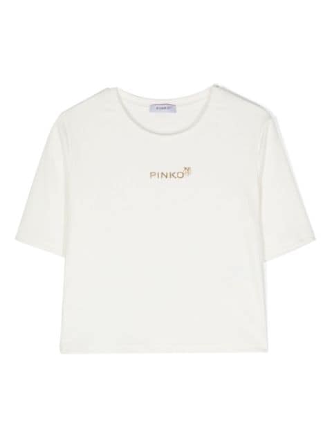 Pinko Kids logo-print ribbed T-shirt