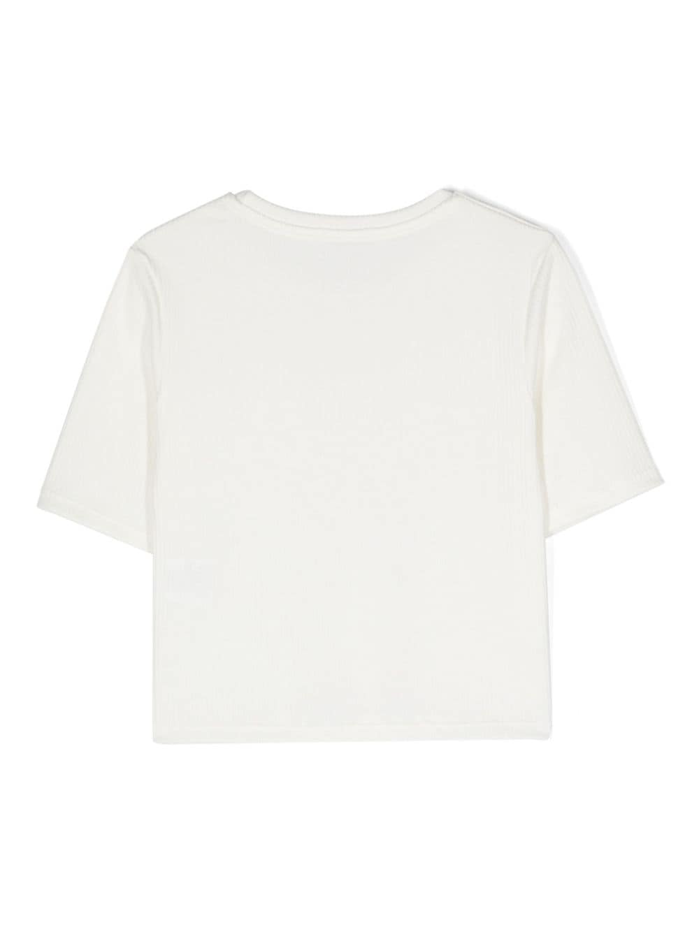 Shop Pinko Logo-print Ribbed T-shirt In Neutrals