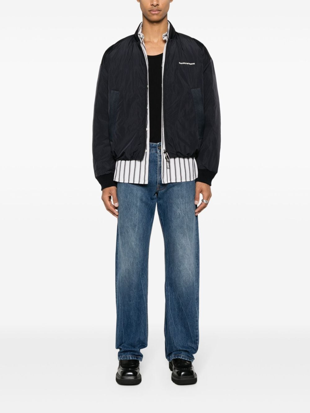 Shop Emporio Armani Reversible Padded Bomber Jacket In Blue