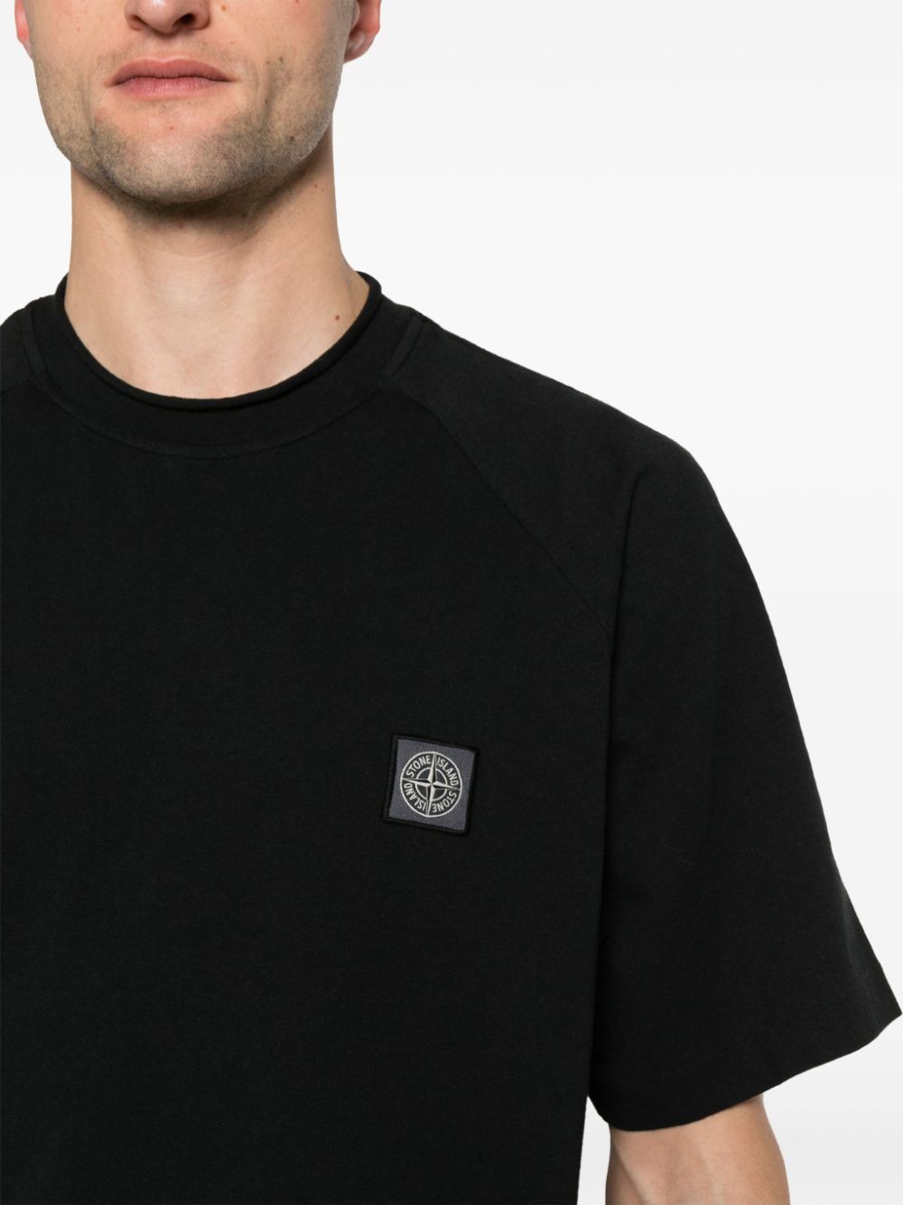 Shop Stone Island Compass Cotton T-shirt In Black