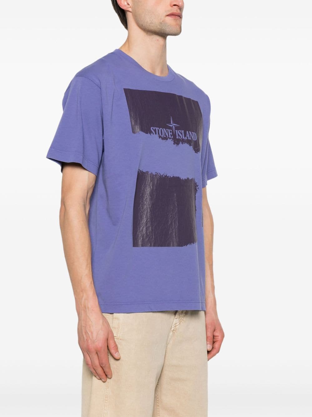 Shop Stone Island Scratched Paint Two Cotton T-shirt In Purple