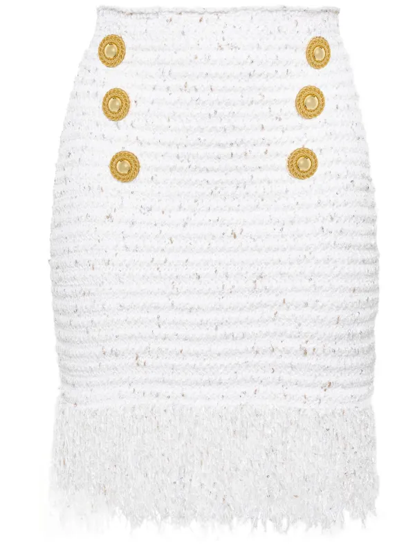 【関税込み】balmain 'Fringed Tweed' skirt BALMAIN Frayed pleated cotton-blend tweed mini skirt | NET-A