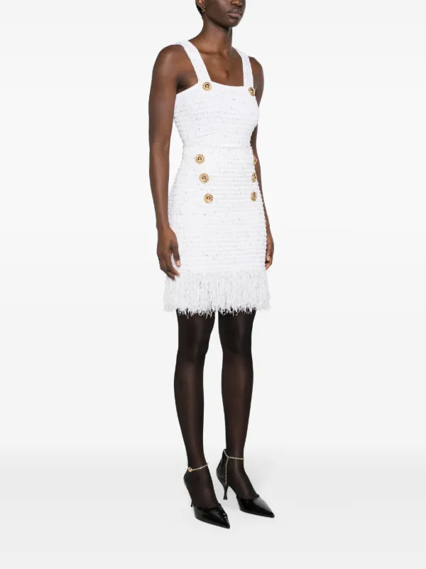 Balmain 6-Button Fringed Tweed Skirt | White | FARFETCH HU