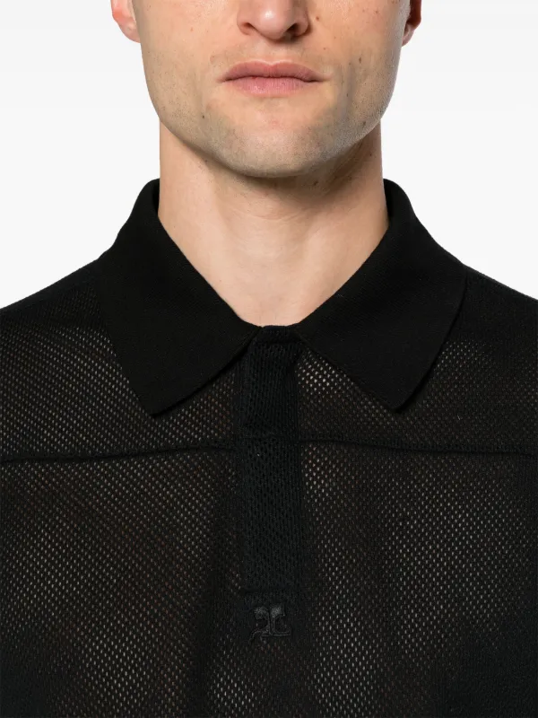 Courrèges logo-patch Mesh Polo Shirt | Black | FARFETCH