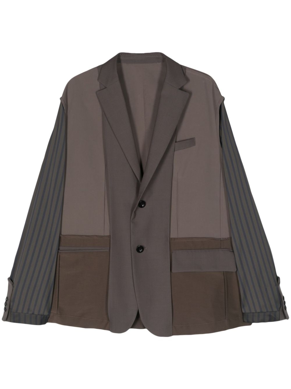 Sacai Panelled Single-breasted Blazer In Brown