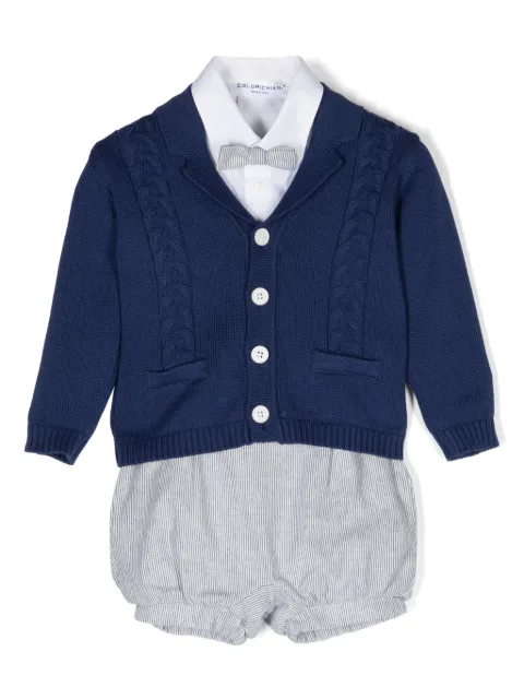 Colorichiari pinstriped cardigan and shorts set