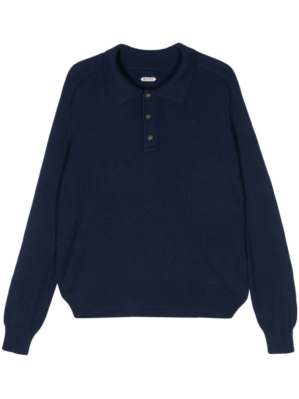 Shop Bode Knitted Cashmere Polo Shirt In Blue