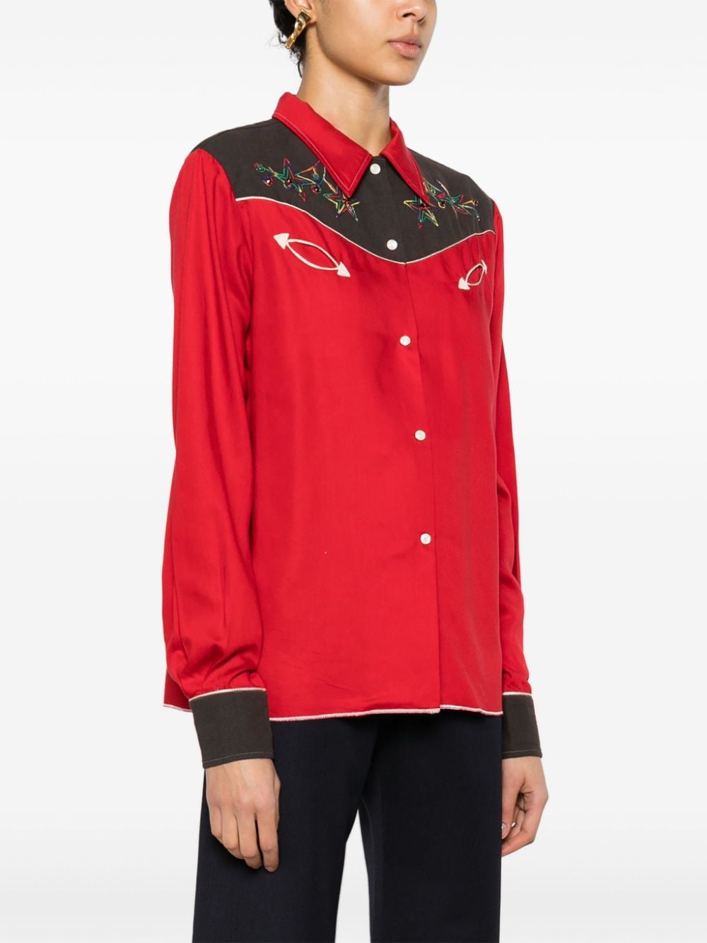 Shop Bode Jumper Western Embroidered-star Shirt In Red