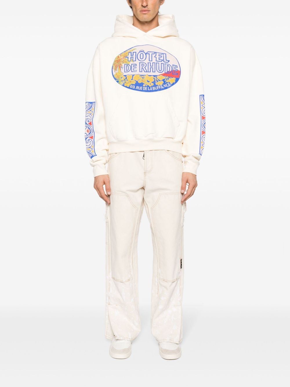 Shop Rhude Hotel Cotton Hoodie In White