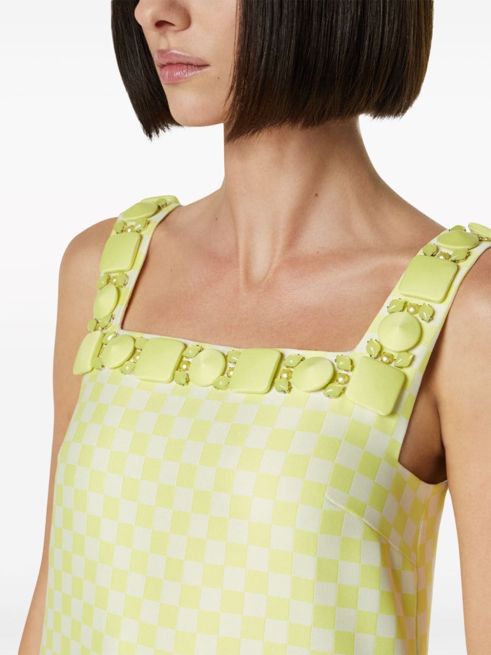 Shop Versace Embellished Check-pattern Dress In Yellow