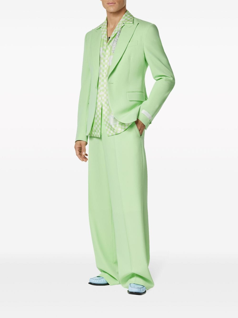 Shop Versace Logo-appliqué Wide-leg Trousers In Green