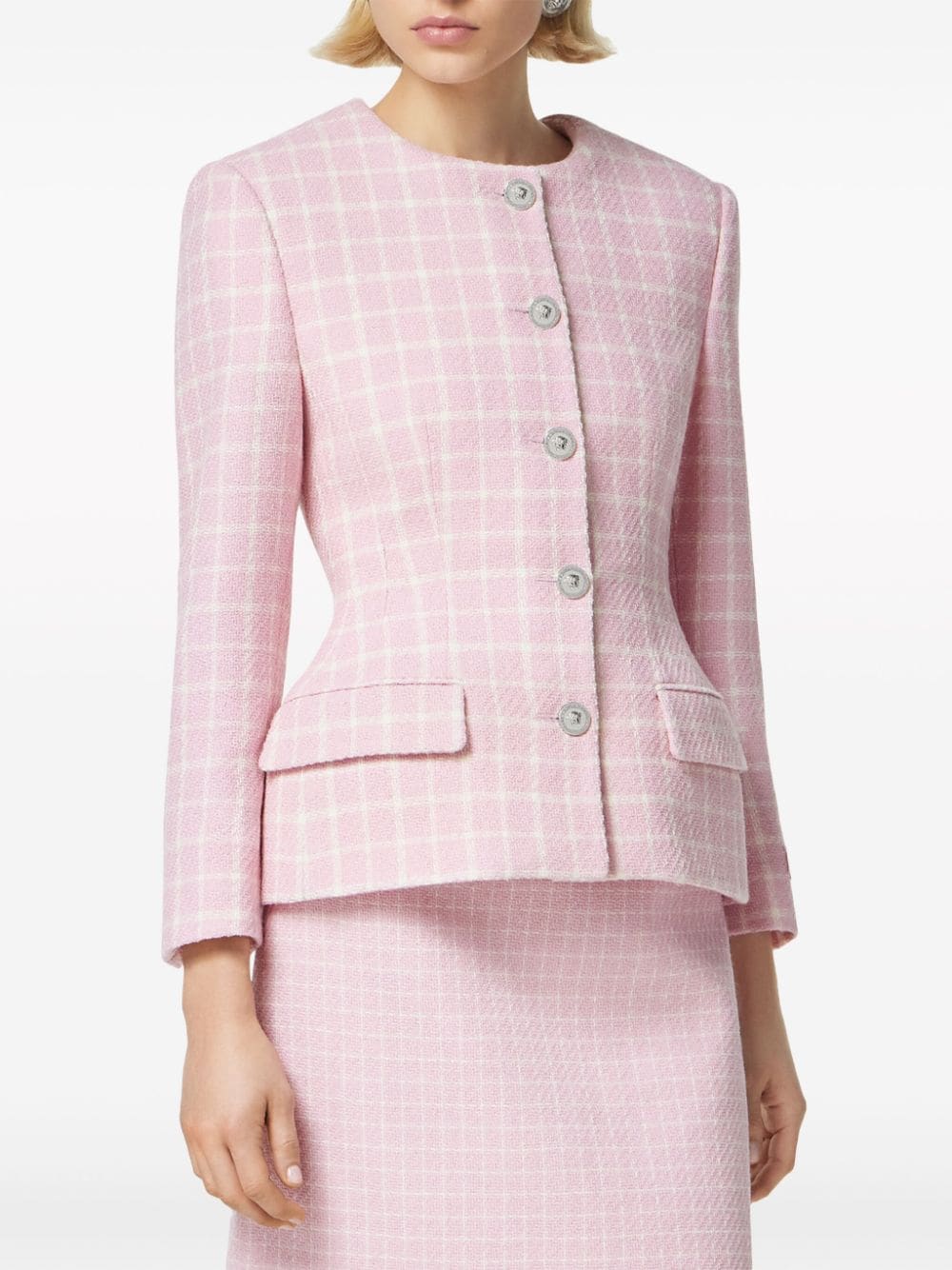 Versace Check-print Flared Jacket In Pink