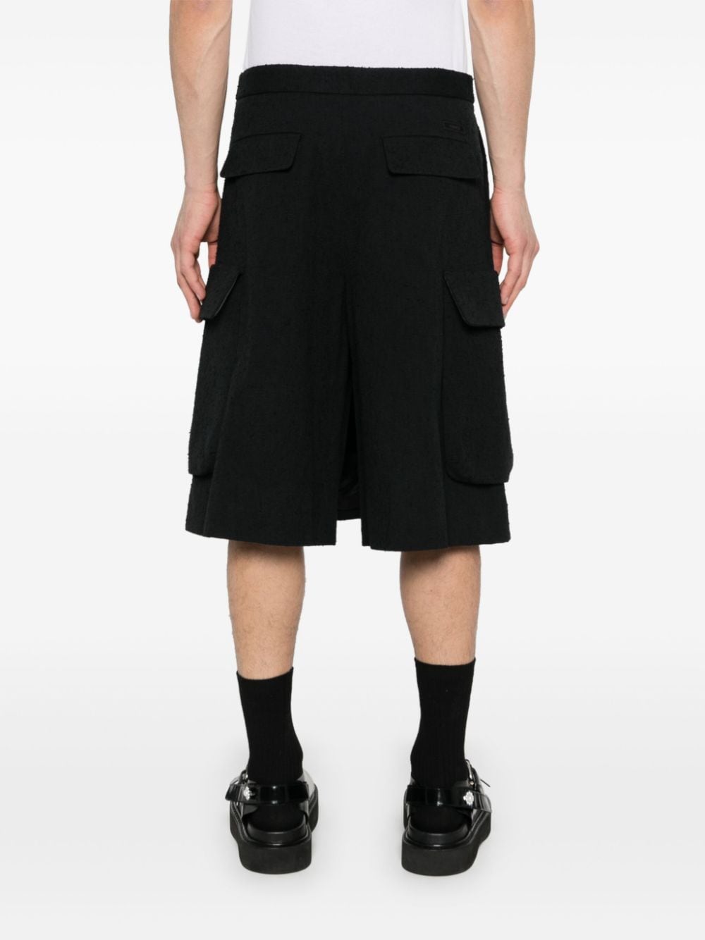 Shop Versace Logo-patch Tweed Shorts In Black