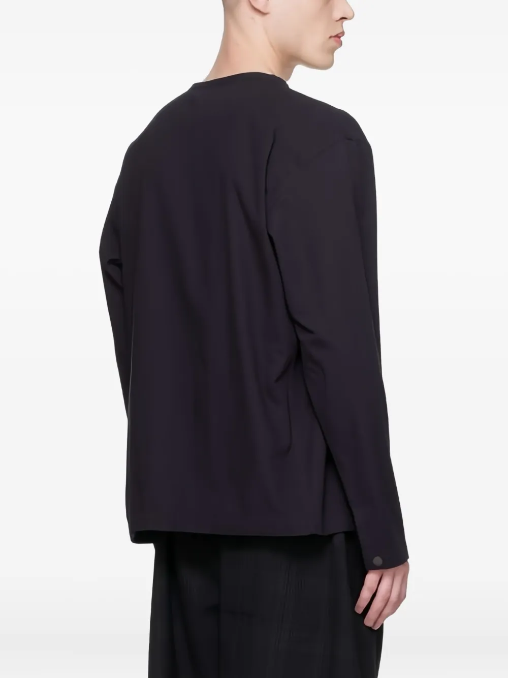 Lemaire Navy V-neck Long Sleeve T-shirt In Blue