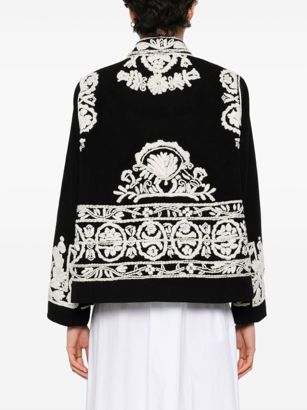 Shop Bode Estate Embroidered Wool Silk Jacket In Black