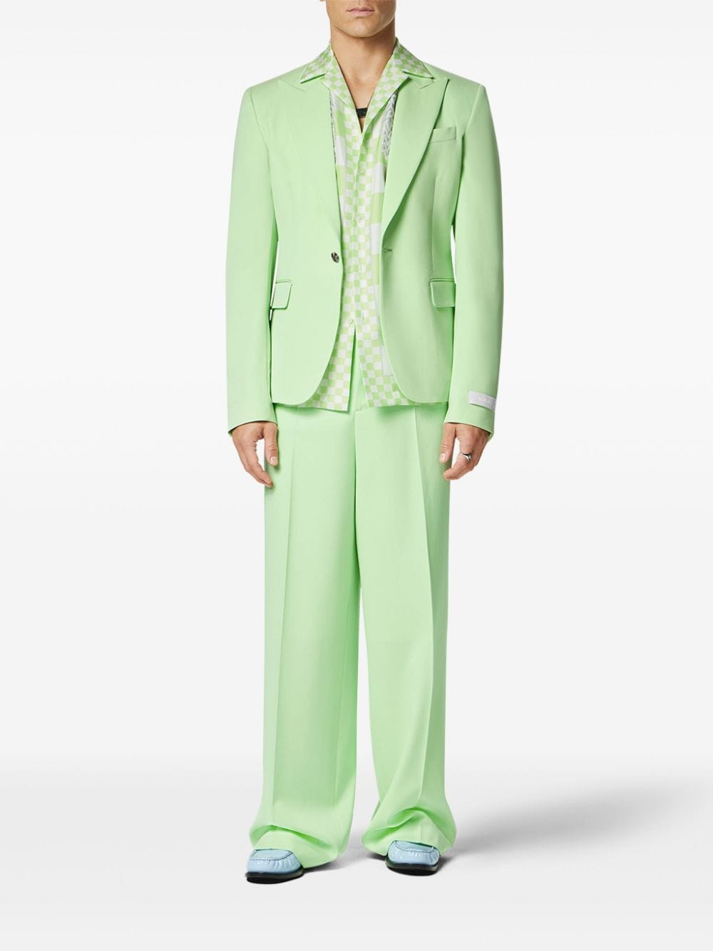 Shop Versace Single-breasted Wool Blazer In Green