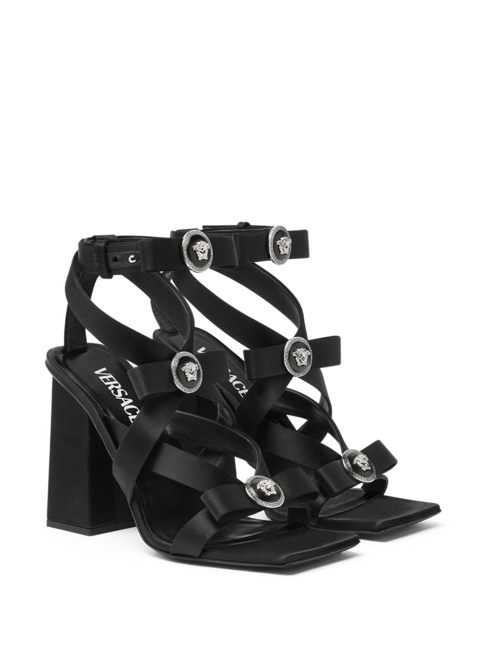 Shop Versace Medusa Bow-detailed Sandals In Black