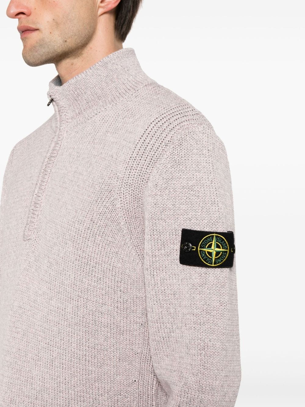 Shop Stone Island Compass Zip-up Cotton Jumper In Pink
