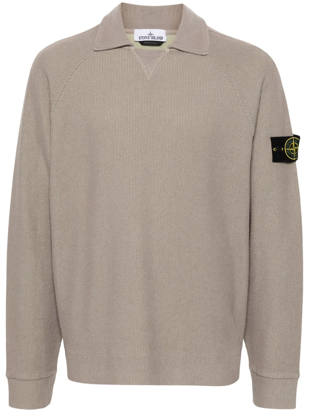 Stone Island Compass-badge Ribbed Polo Shirt In Neutrals