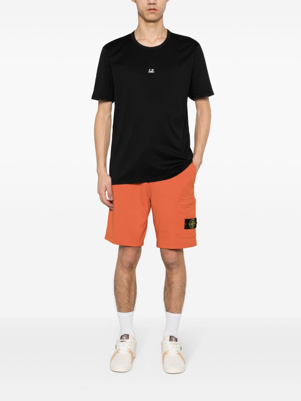 Shop Stone Island Compass-badge Cargo Shorts In Orange