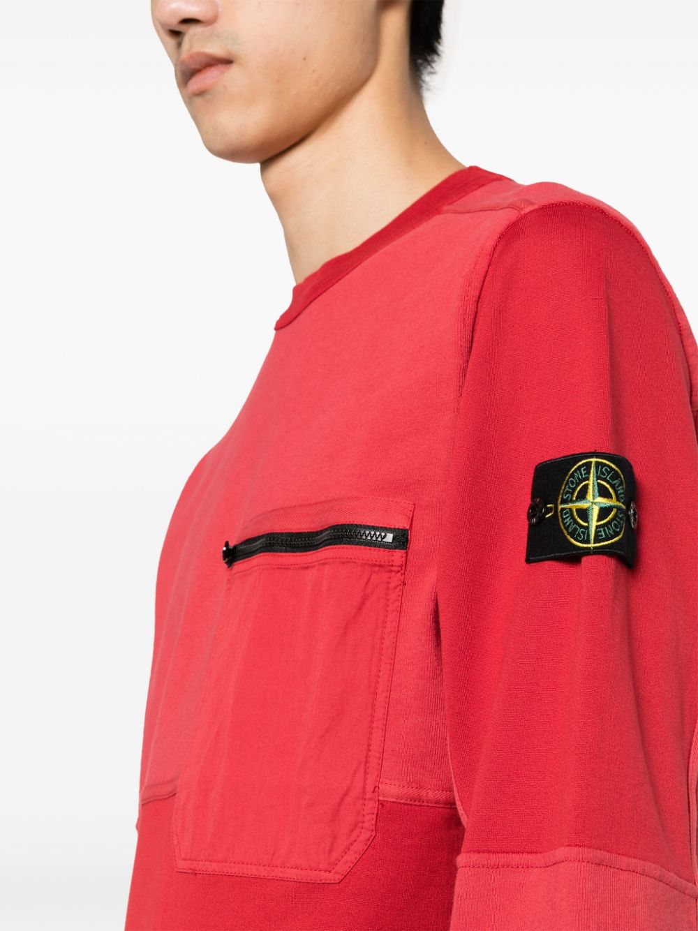 Shop Stone Island Compass-badge Panelled Sweatshirt In Red
