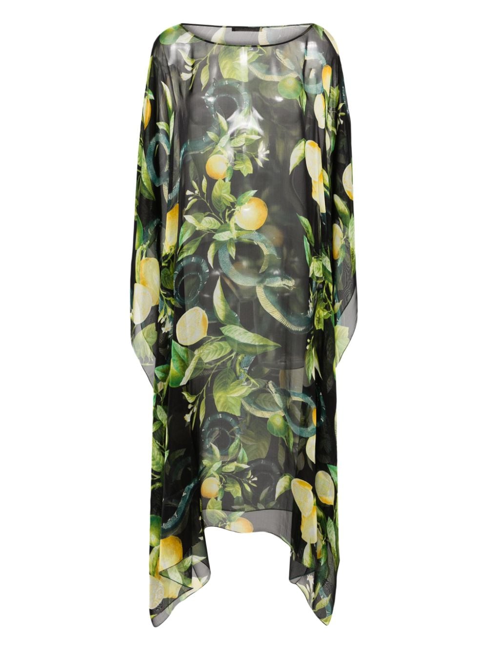 Shop Roberto Cavalli Lemon-print Silk Beach Dress In Black