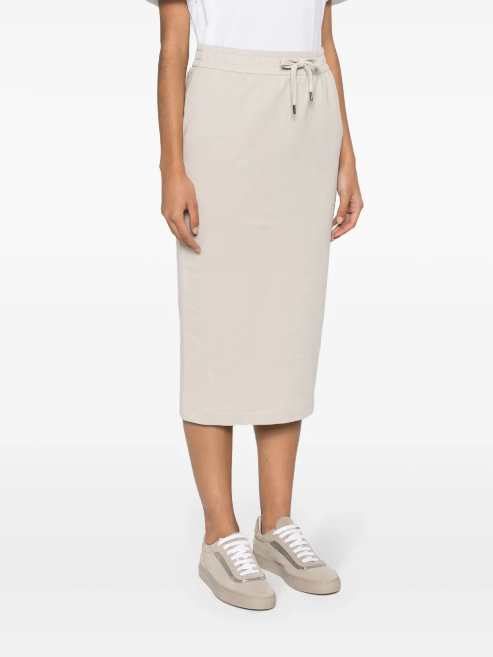 Brunello Cucinelli Midi-rok met trekkoordtaille Beige