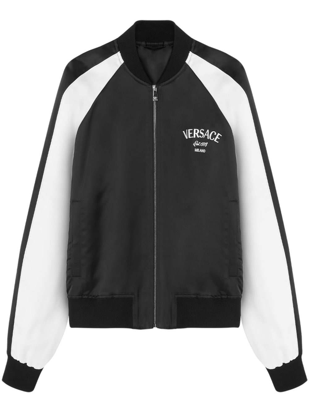 Shop Versace Logo-embroidered Bomber Jacket In Black