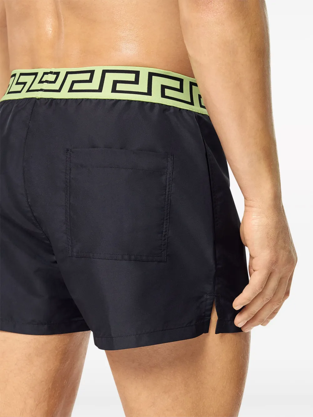 Shop Versace Greca-jacquard Swim Shorts In Black