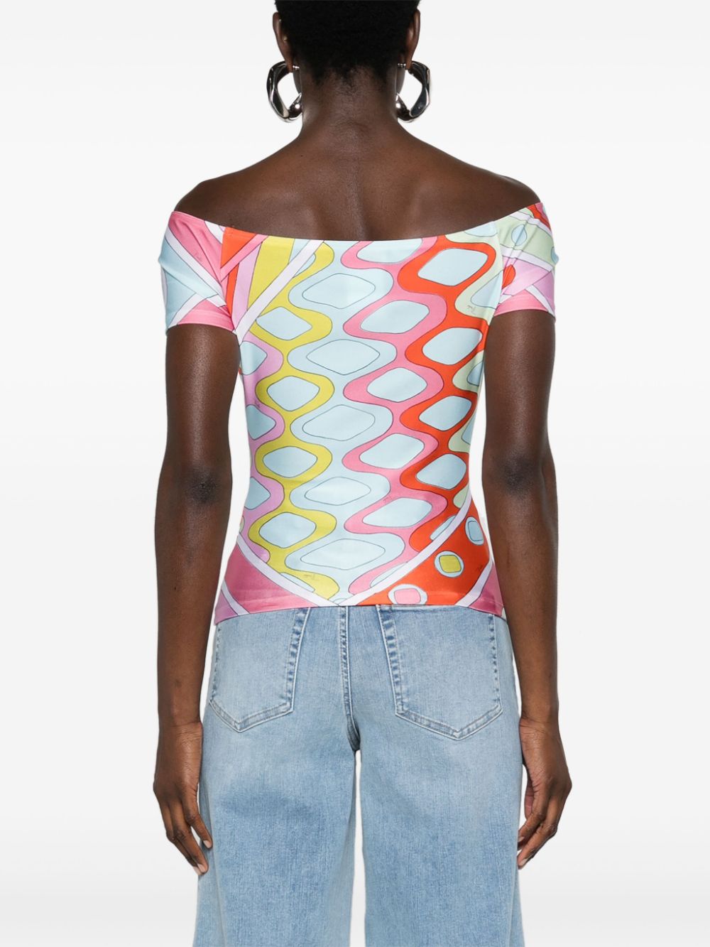 Shop Pucci Vivara-print Off-shoulder Top In Blue