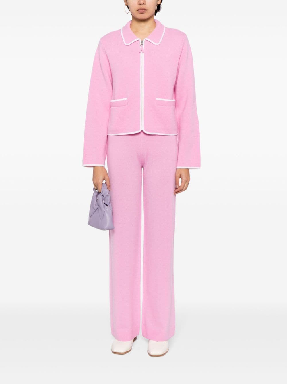 Shop Allude Zip-up Knitted Jacket In Pink