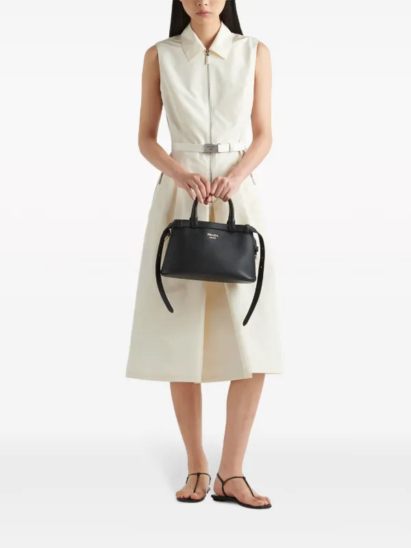 Prada Belted Faille Midi Dress | White | FARFETCH