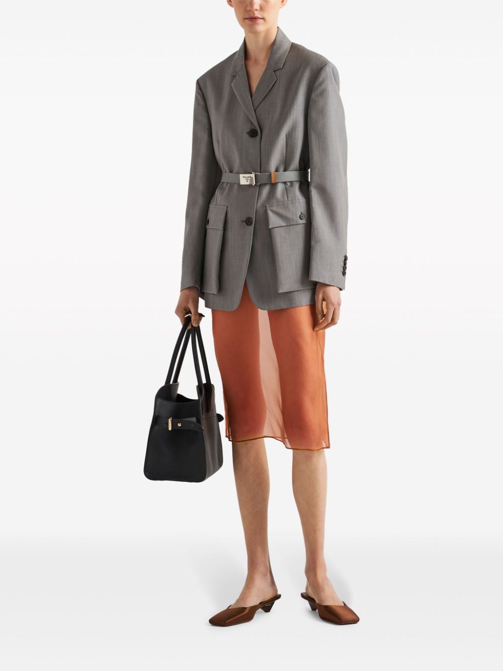 Shop Prada Organza Midi Skirt In Orange