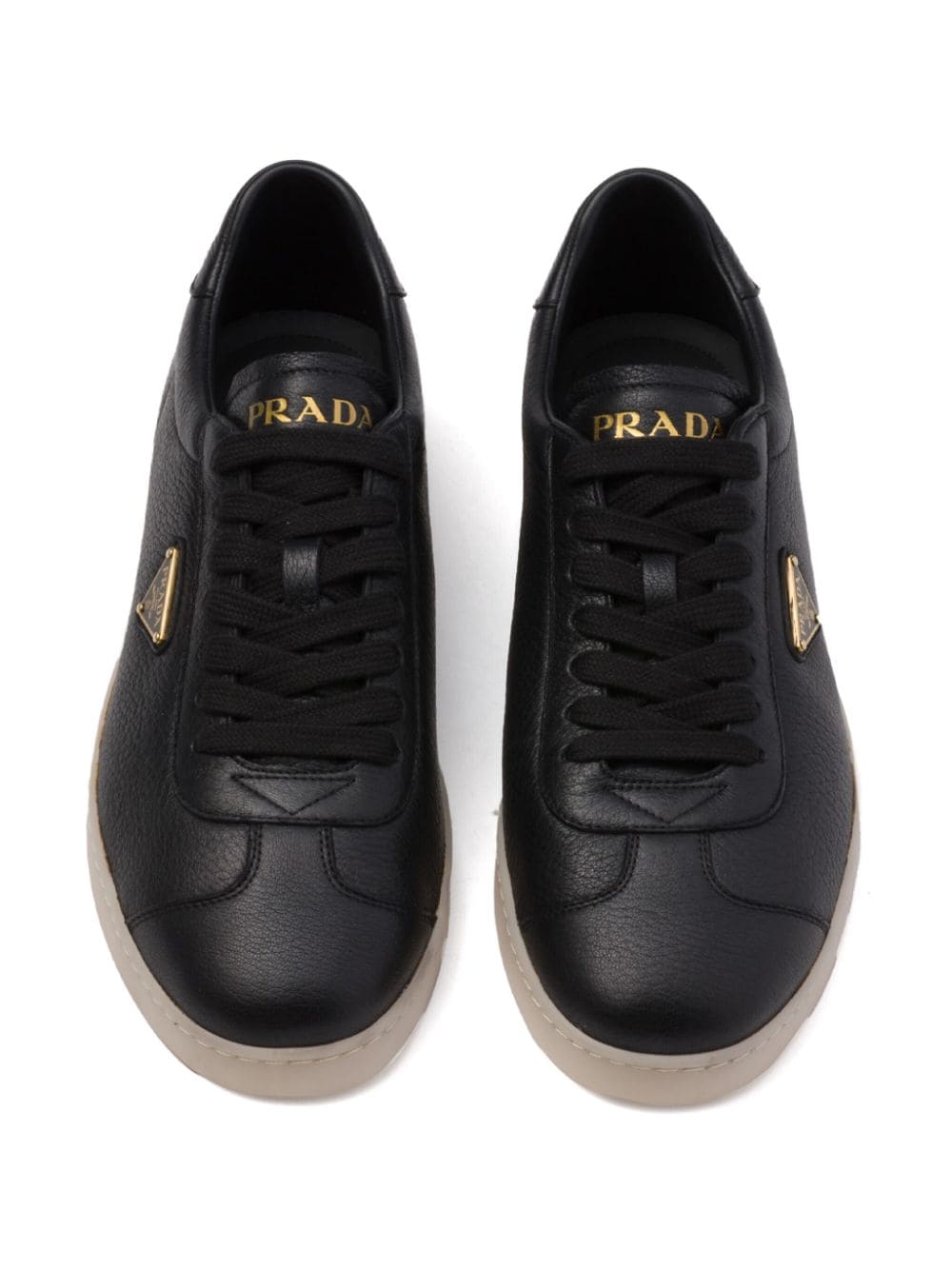 Shop Prada Triangle-logo Leather Sneakers In Black