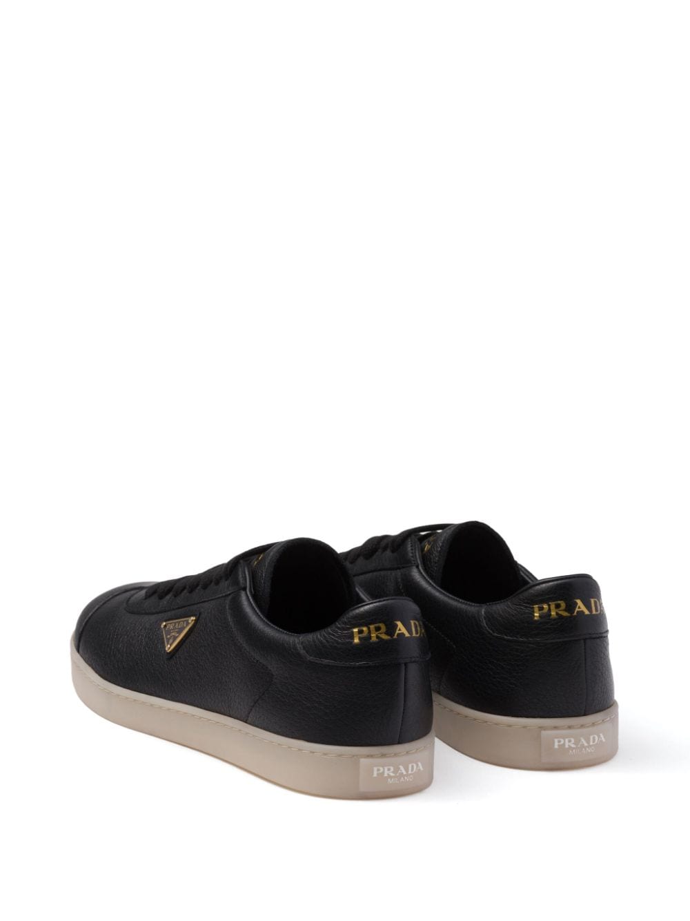 Shop Prada Triangle-logo Leather Sneakers In Black
