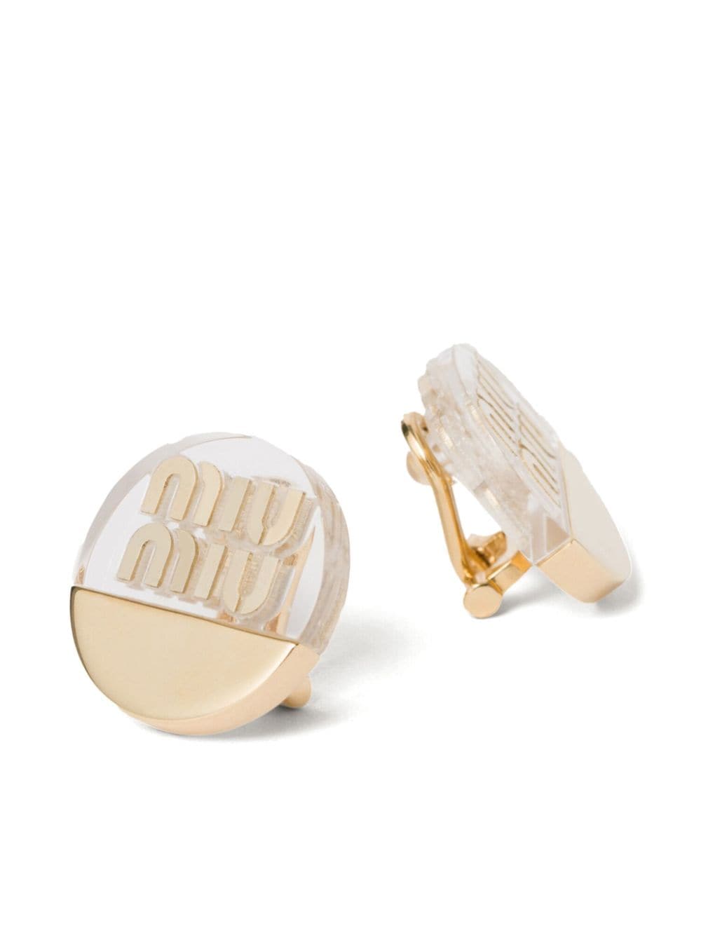 Shop Miu Miu Logo-plaque Clip-on Earrings In Gold