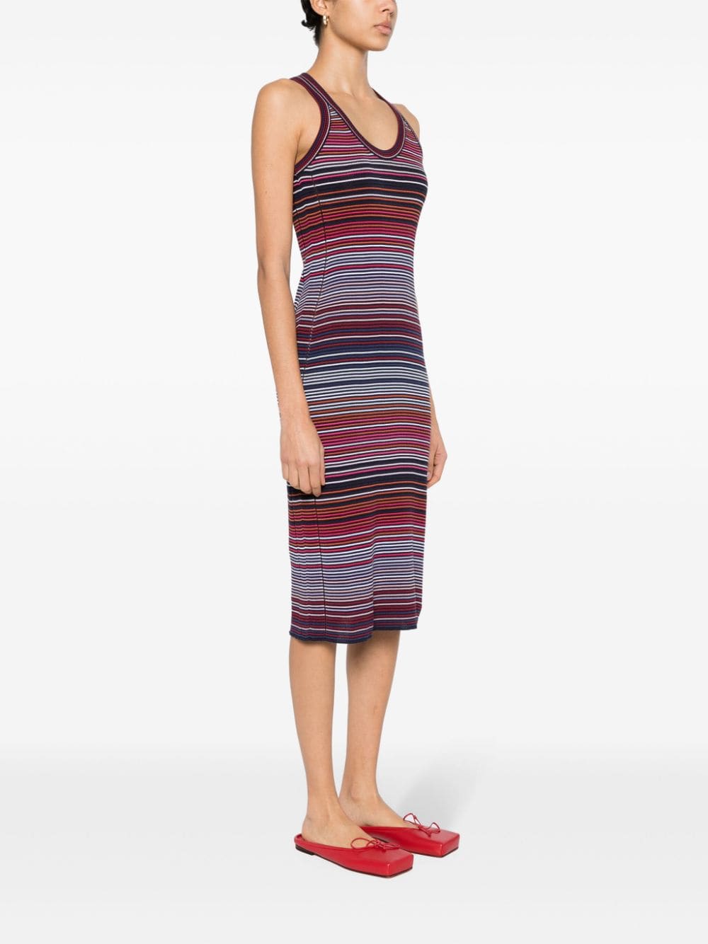 Shop Missoni Stripe-pattern Knitted Dress In Blue