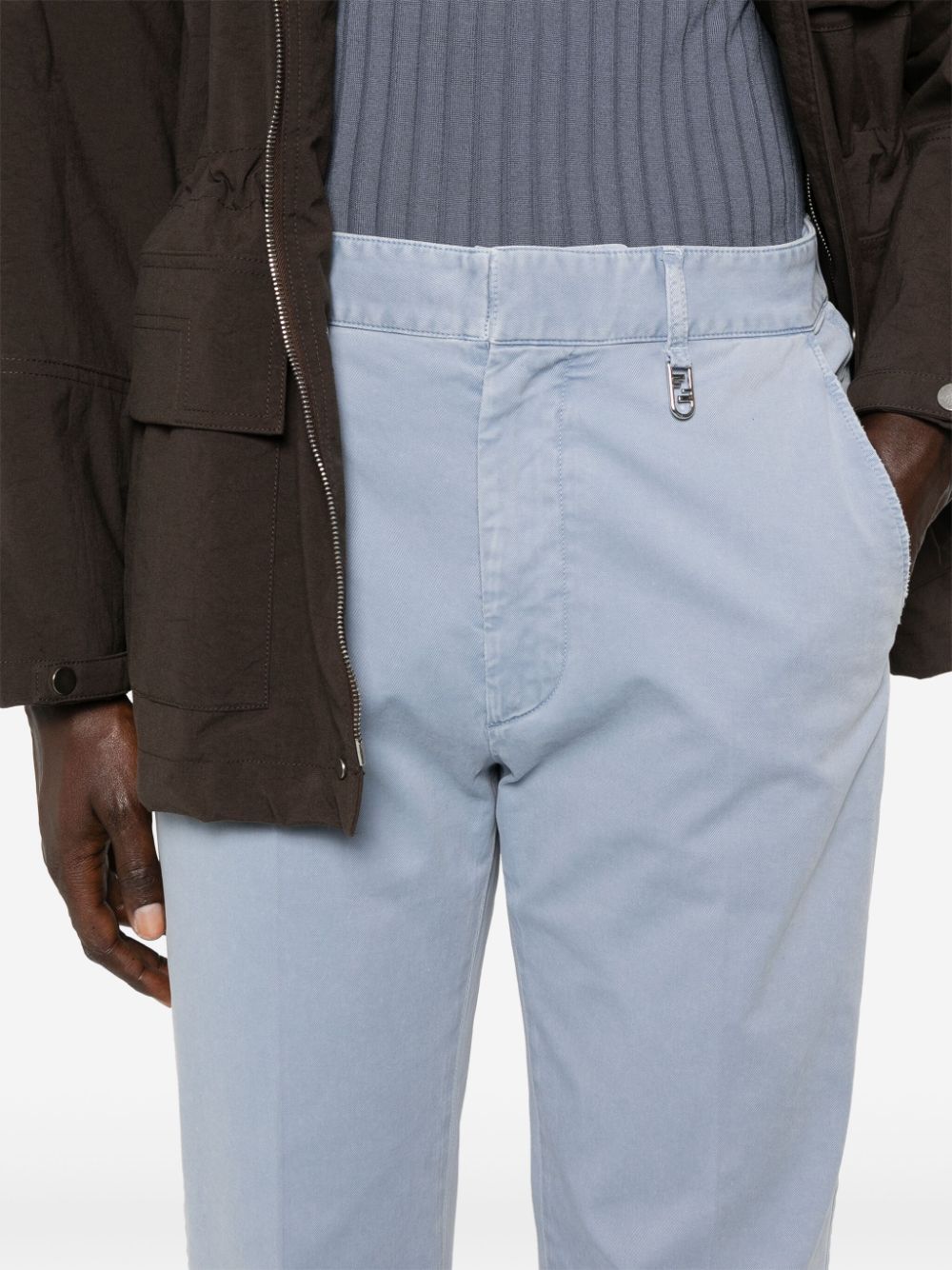 Shop Fendi Tapered Cotton Trousers In Blue