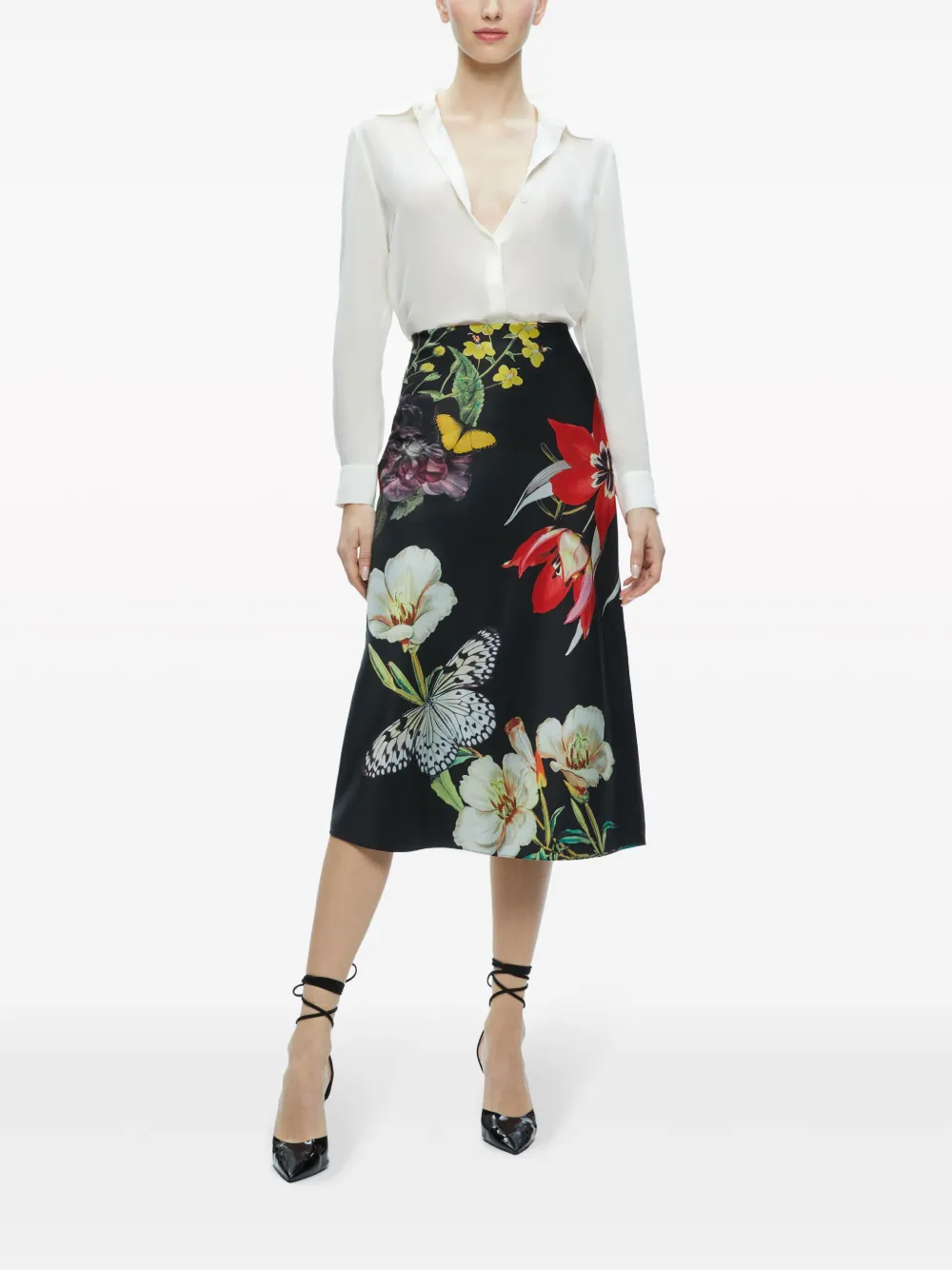 Shop Alice And Olivia Meave Floral-print Slip Skirt In Schwarz