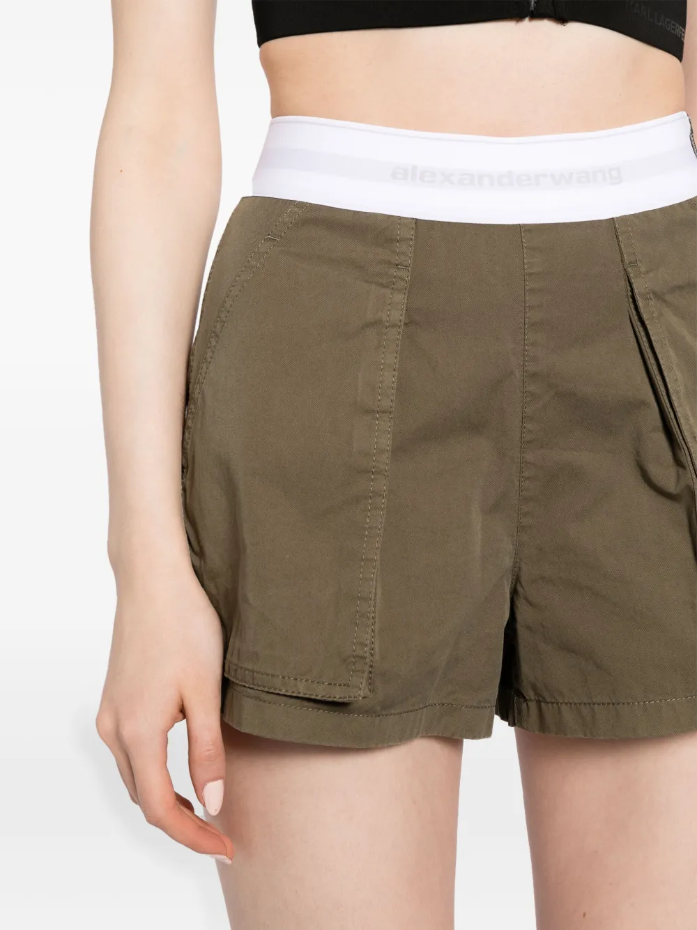 Shop Alexander Wang Logo-waistband Cotton Cargo Shorts In Green