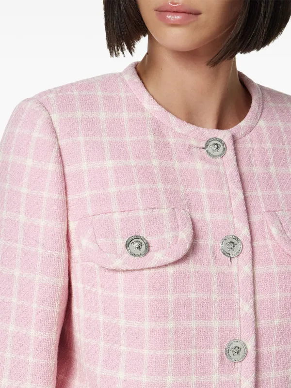 Versace Medusa Head-buttons Checked Cropped Jacket | Pink