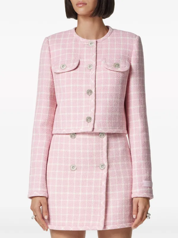 【関税＆送料込み】Versace Pink Checked Tweed Jacket With M Versace Checked tweed jacket Versace
