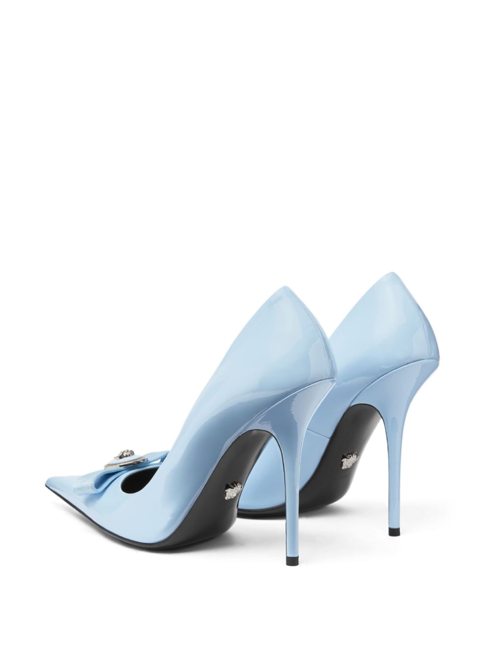 Shop Versace Gianni Ribbon 120mm Leather Pumps In Blue