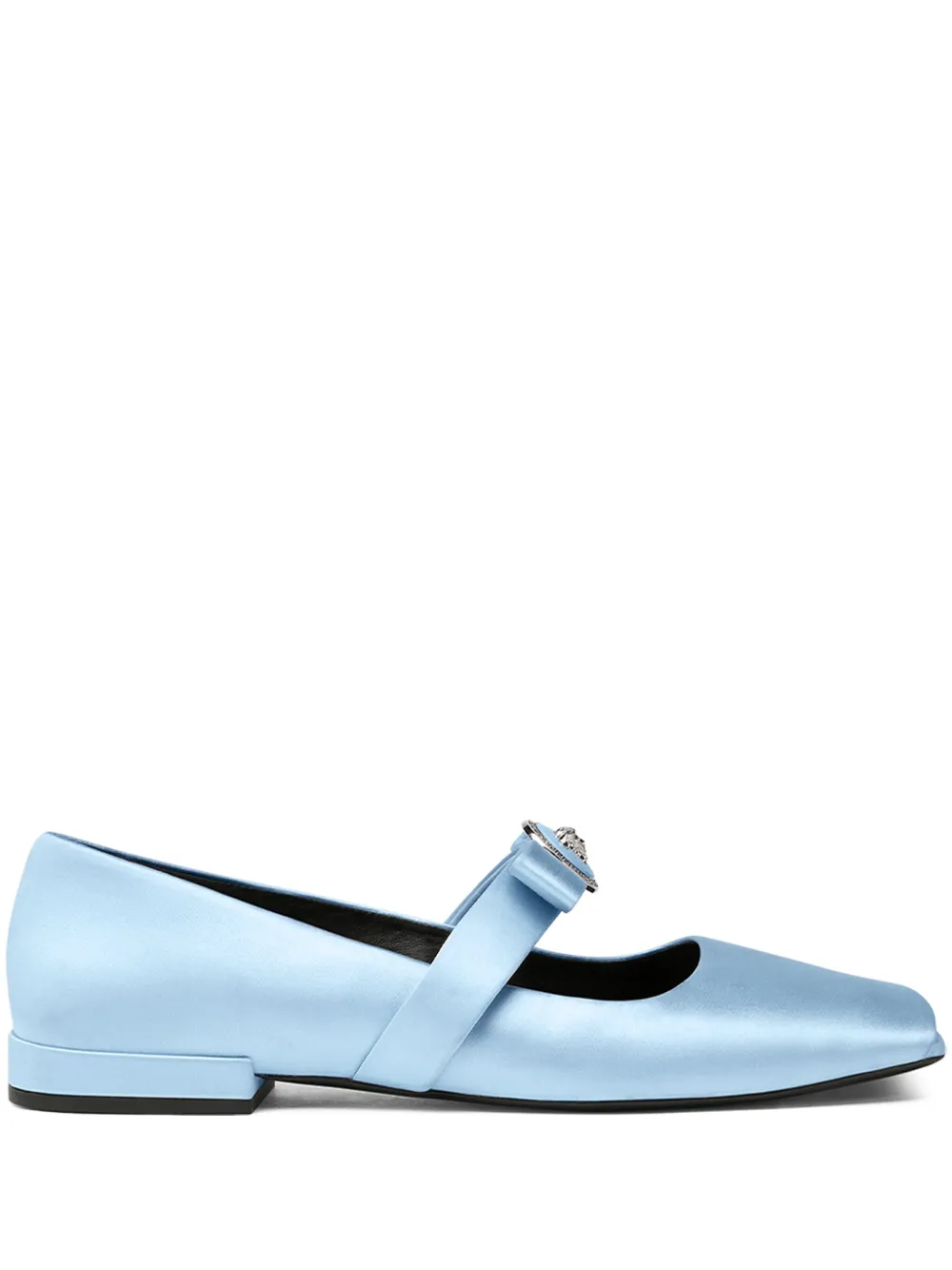 Versace Bow-embellished Satin Ballerina Shoes In Blue