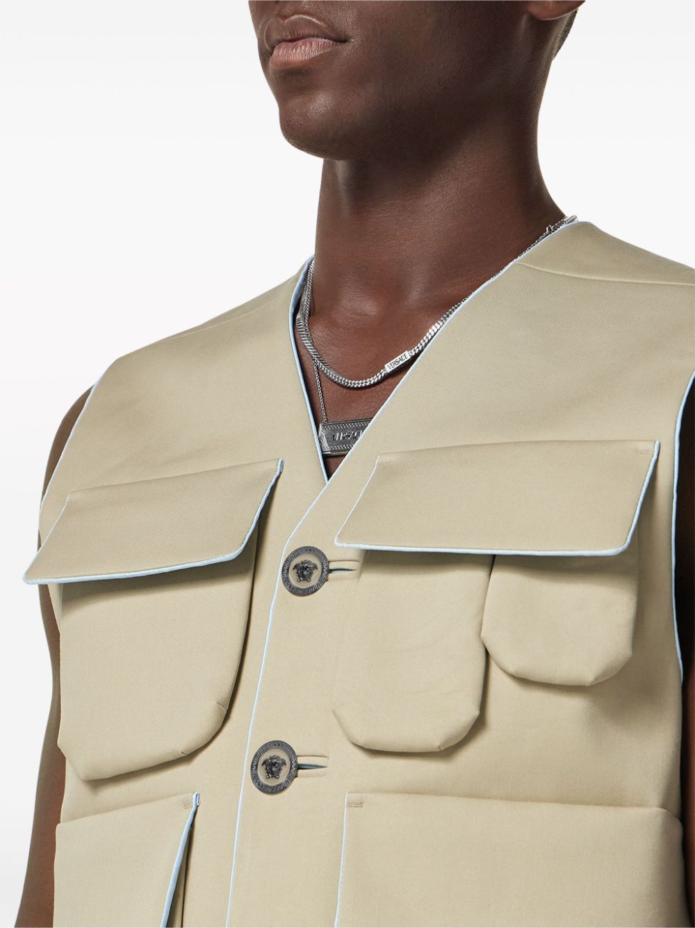 Shop Versace Bonded Gabardine Cargo Vest In Neutrals