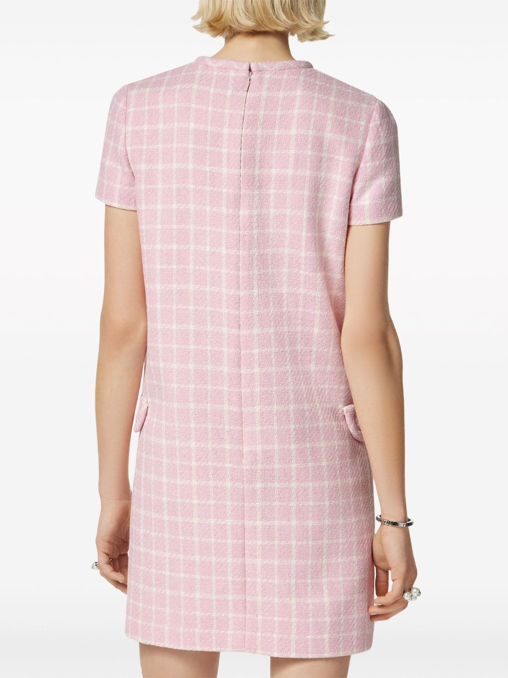 Shop Versace Contrasto Tweed Minidress In Pink