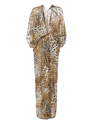 Roberto Cavalli レオパード シルクリゾートワンピース | ニュートラル